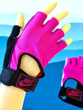 NIKE Fingerless Gloves Biker Training Pink Black WHITE LEATHER PALMS